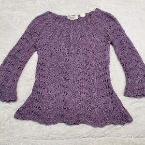 Sparrow Purple Knit Wool Blend Scalloped Sweater Women XS Cozy Casual Comfy Boho